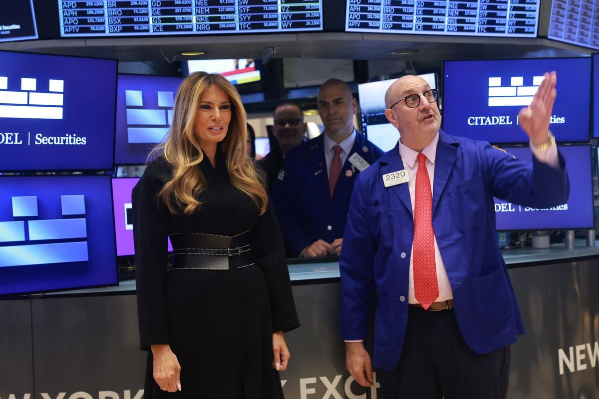 Melania Trump appears at the New York Stock Exchange (NYSE) where she rang the opening bell on January 28, 2026 in New York City. 