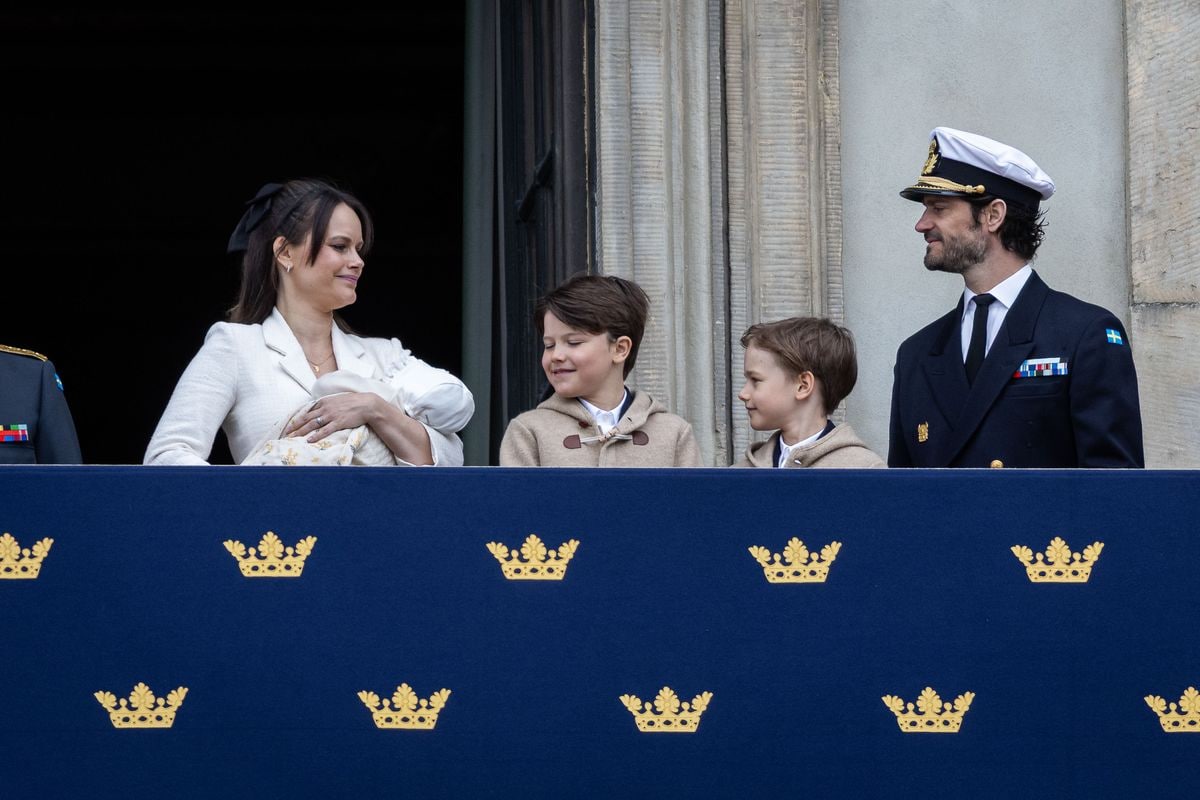 STOCKHOLM, SWEDEN - APRIL 30: Princess Sofia, Prince Julian, Prince Gabriel, and Prince Carl Philip of Sweden attend the King's birthday celebrations at the inner courtyard of the Royal Palace on April 30, 2025 in Stockholm, Sweden. (Photo by Michael Campanella/Getty Images)