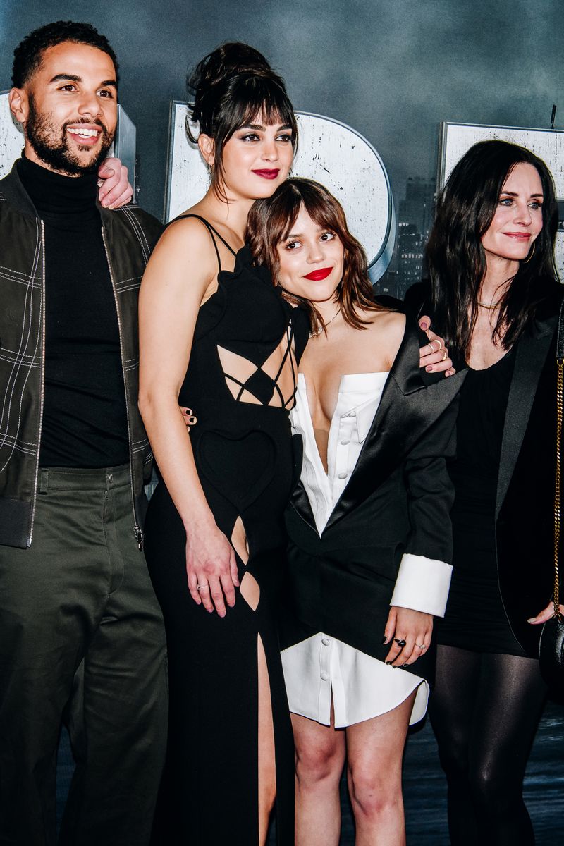 Mason Gooding, Melissa Barrera, Jenna Ortega and Courteney Cox at the premiere of "Scream VI" 