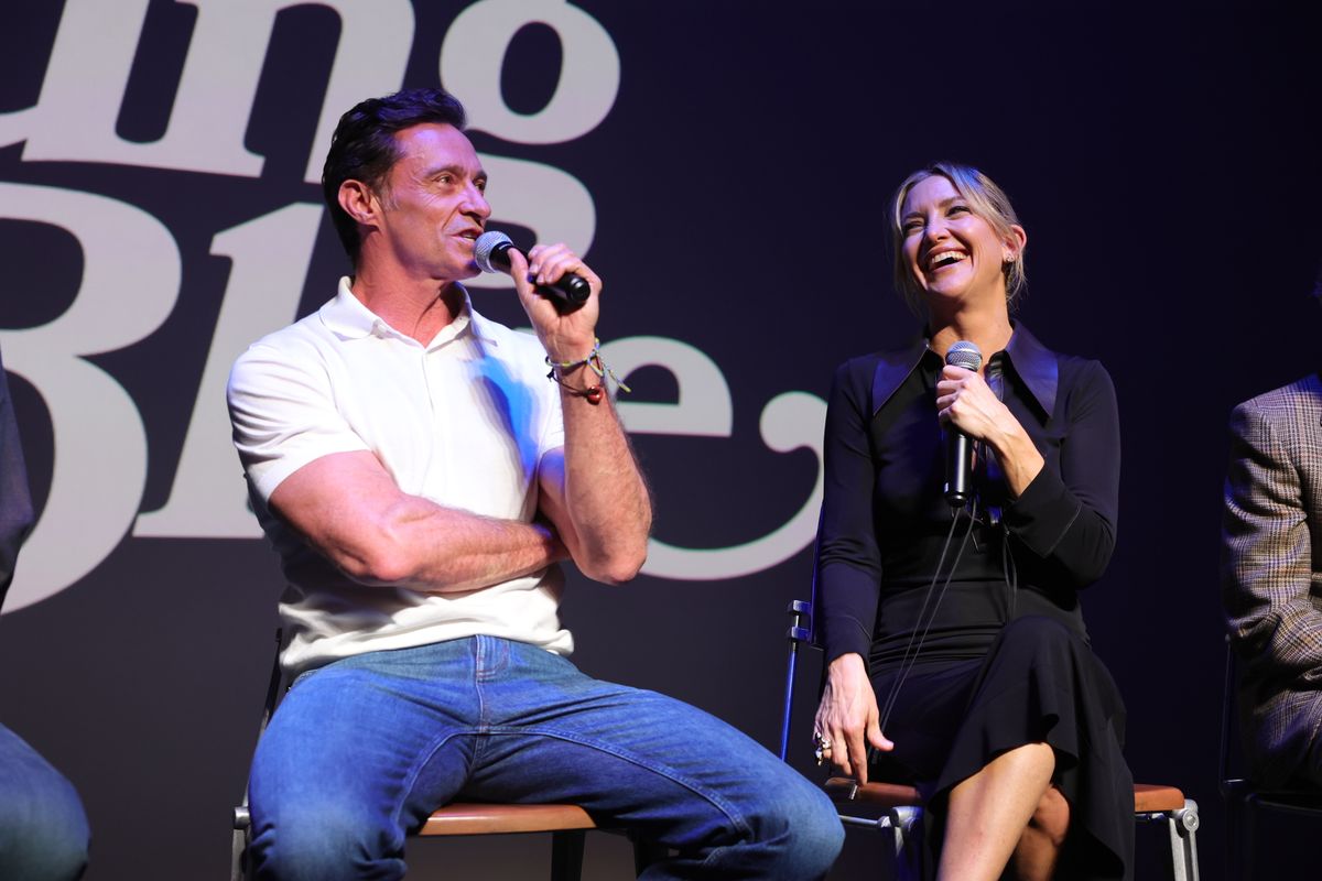 Kate Hudson and Hugh Jackman discussing their new film, 'Song Sung Blue'