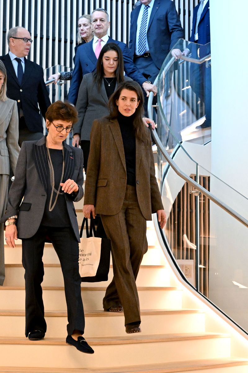 Charlotte Casiraghi chose a wide-legged wool herringbone suit in the season’s standout shade, chocolate brown. 
