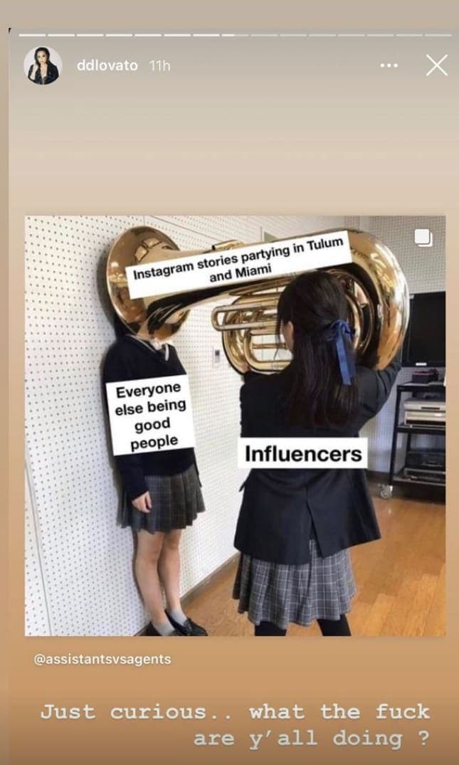 Demi Lovato reposts a meme on her Instagram Story