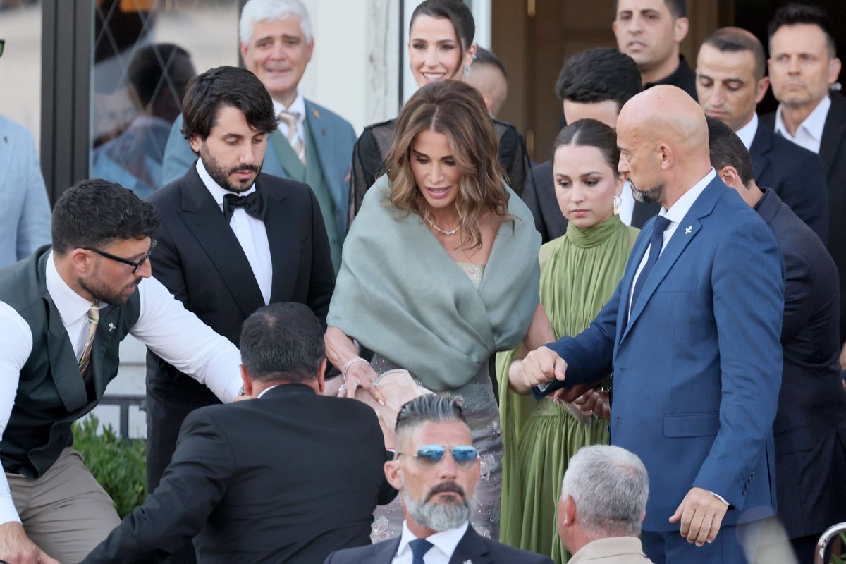 VENICE, ITALY - JUNE 27: Queen Rania al Abdullah of Jordan sighting at the Jeff Bezos and Lauren Sanchez Wedding on June 27, 2025 in Venice, Italy. (Photo by Ernesto Ruscio/GC Images)