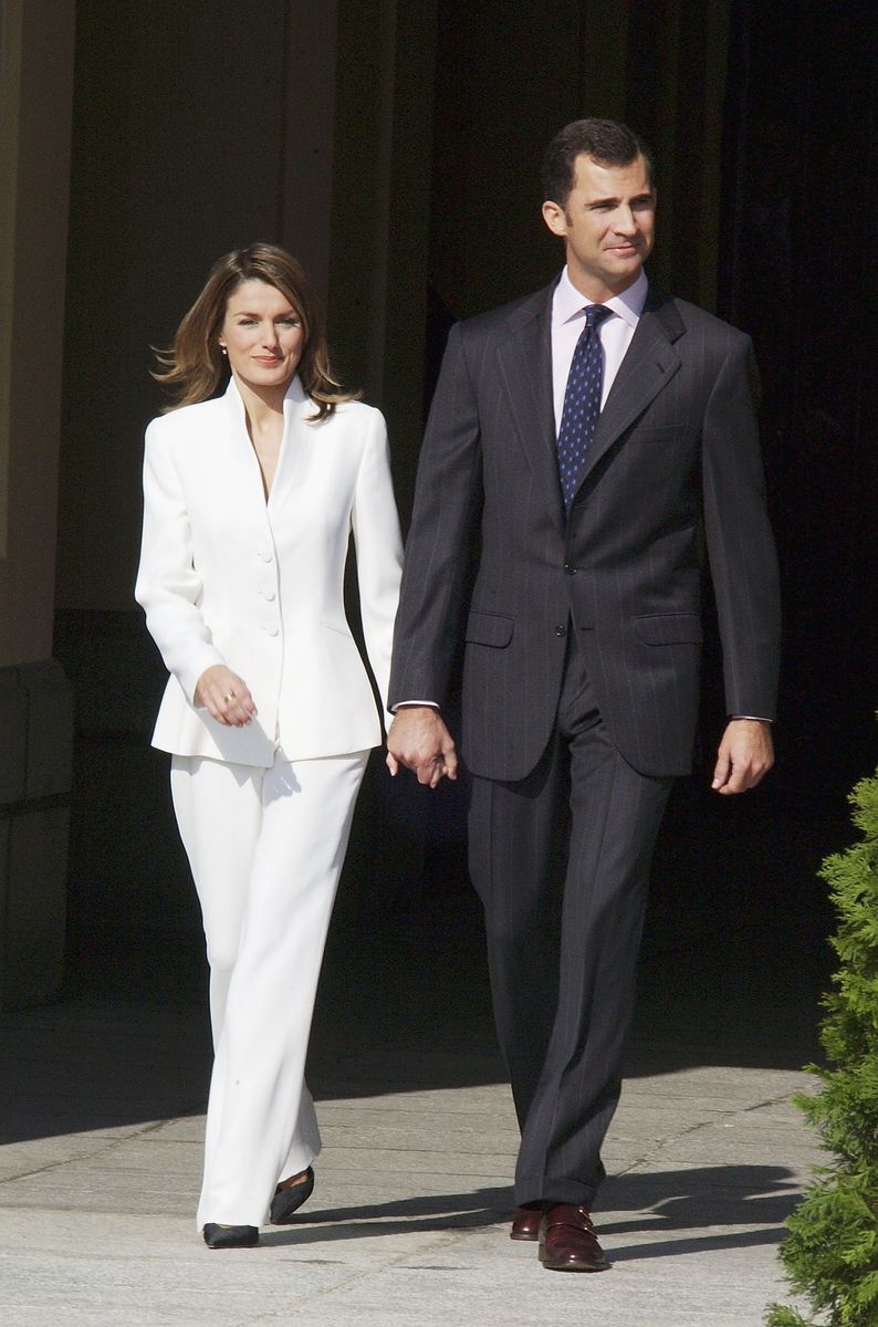 Letizia, now Queen of Spain and formerly Princess of Asturias, dazzled in a stunning white suit designed by Giorgio Armani. 