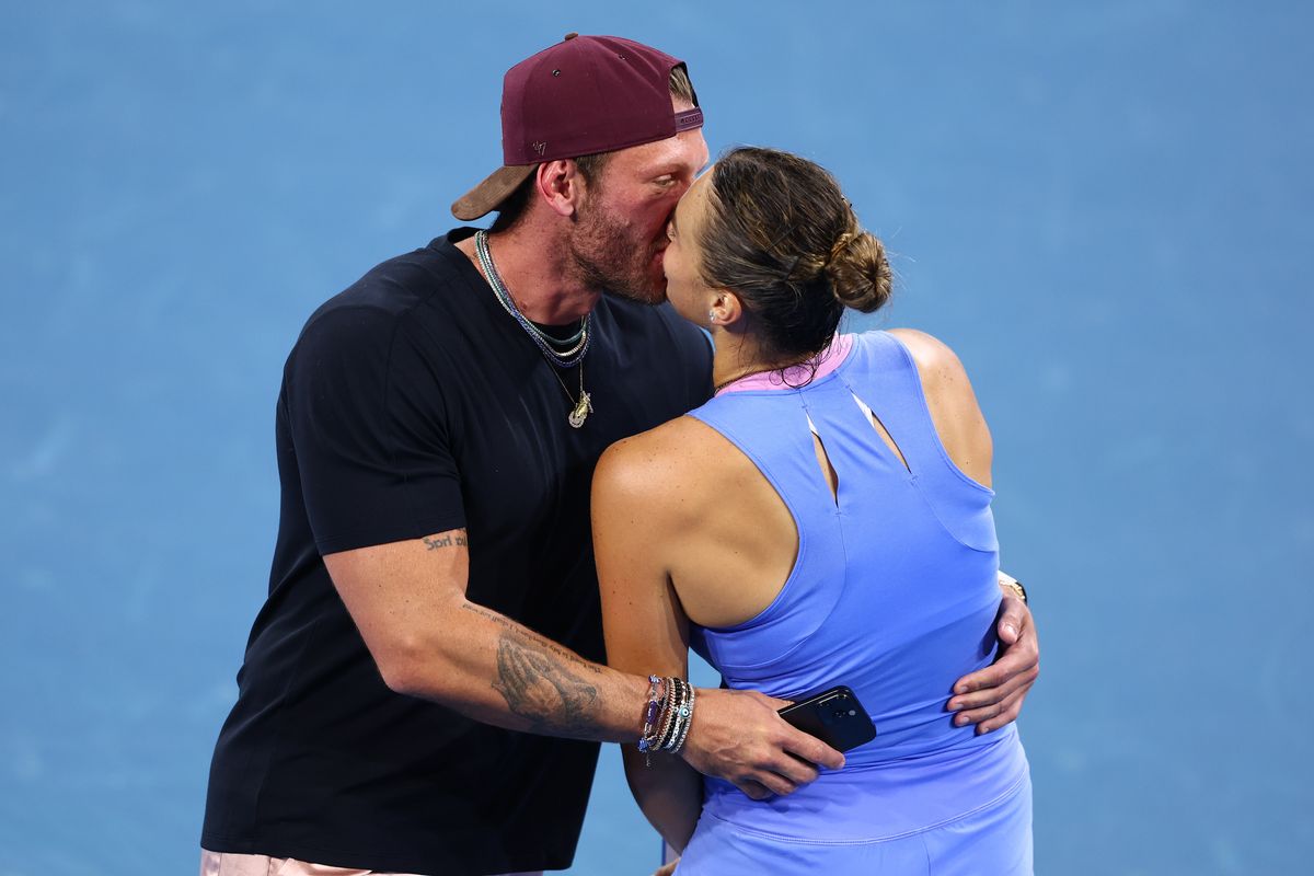  Aryna Sabalenka of Belarus with boyfriend after the Women's Finals match against Polina Kudermetova.