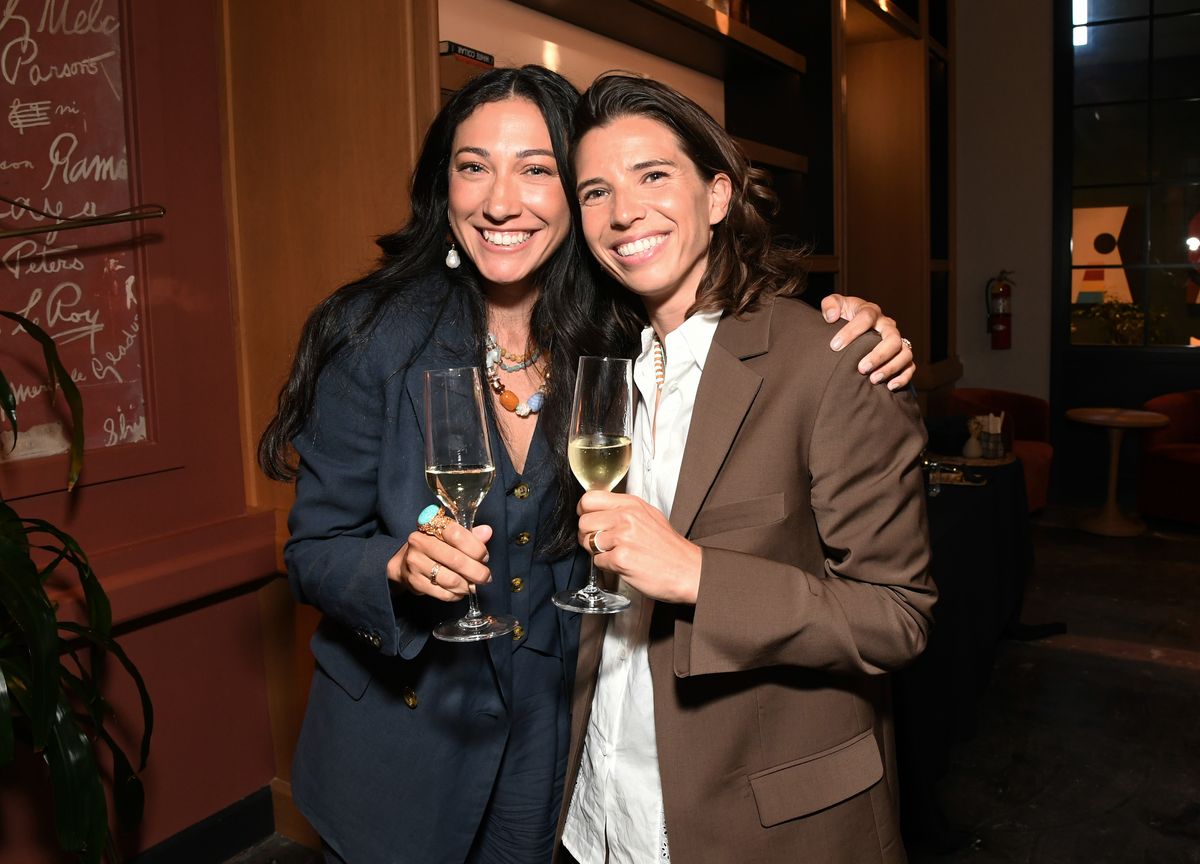 Christen Press and Tobin Heath attend RE-INC Women's World Cup Watch Party at Chief Clubhouse on July 21, 2023 in Los Angeles.
