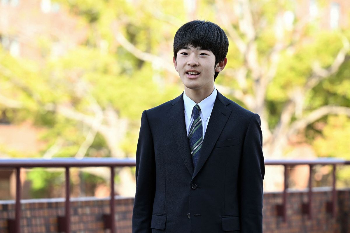 Japan's Prince Hisahito, the eldest son of Crown Prince Akishino, attends the entrance ceremony for his first year at the University of Tsukuba in Tsukuba, Ibaraki Prefecture, north of Tokyo on April 5, 2025. 