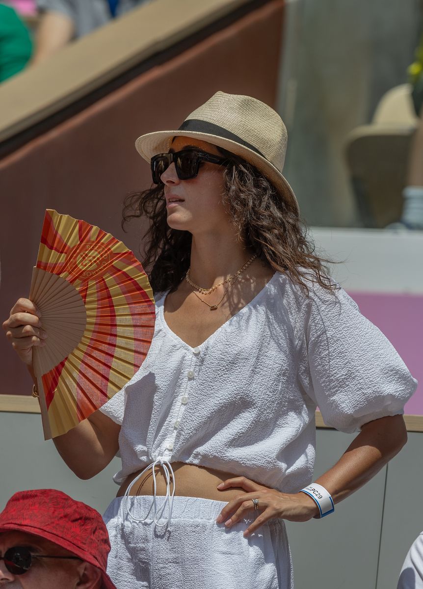 Maria Francisca Perello watches her husband Rafael Nadal of Spain playing his second round match against Serbia's Novak Djokovic on Court Philippe-Chatrier at Roland Garros 