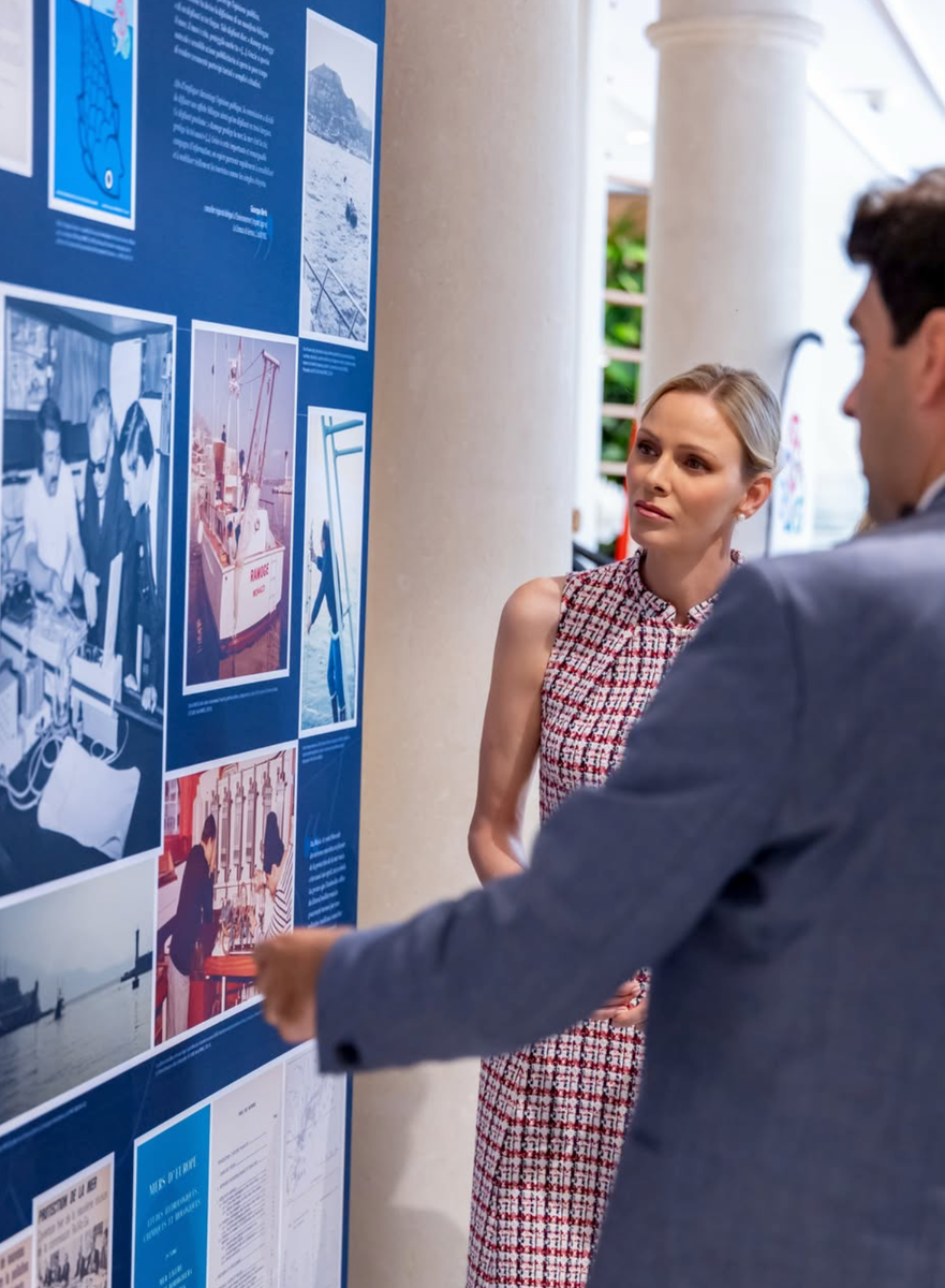Prince Albert and Princess Charlene toured the exhibition, which highlights five decades of environmental cooperation to protect the Mediterranean Sea.