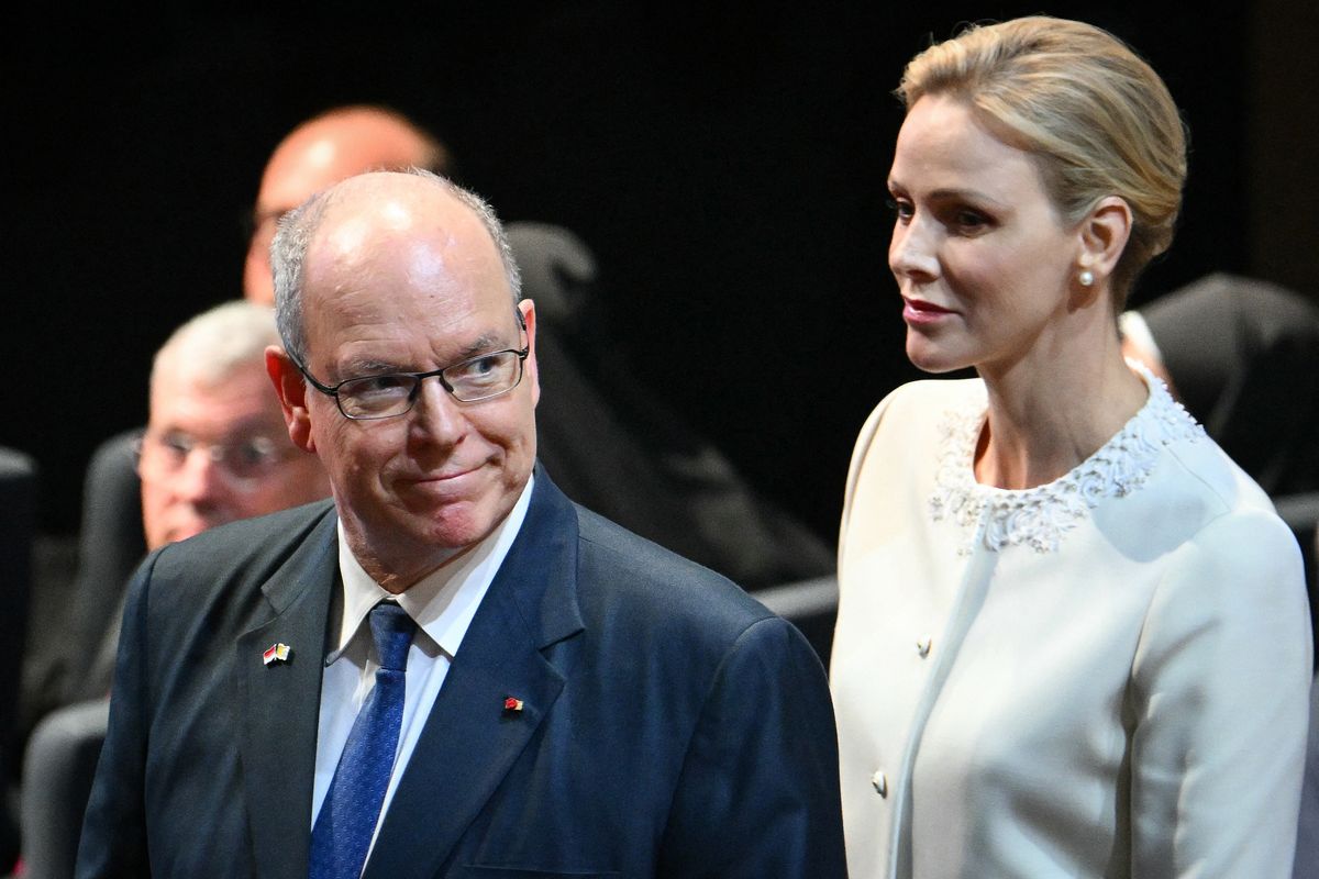 Prince Albert II of Monaco (L) and Princess Charlene of Monaco (R) arrive to attend a meeting called "At the Roots of Europe: For Peace and Unity" in 2026