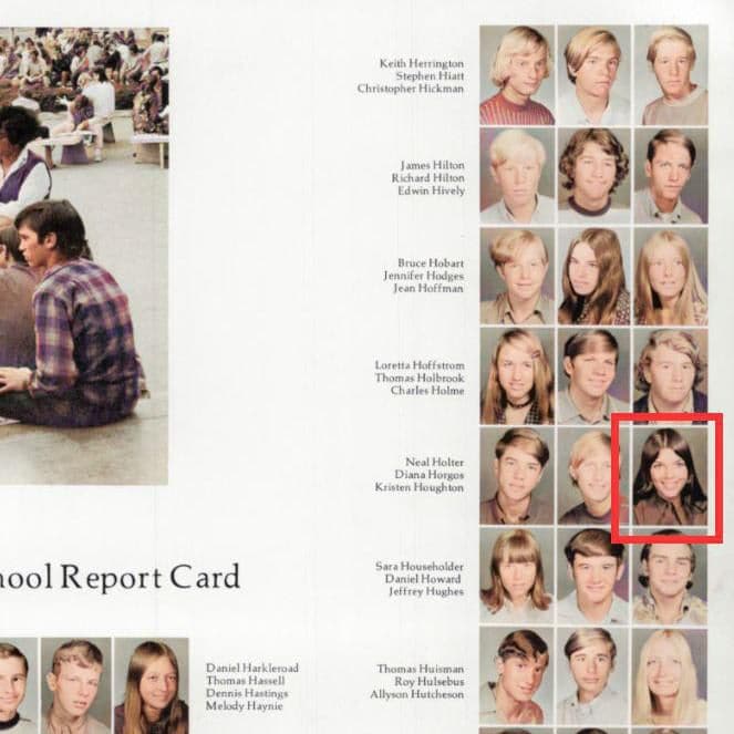 Kris Jenner colorized yearbook picture from 1971