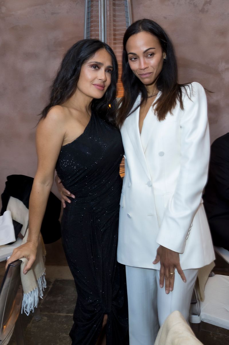 Salma Hayek and Zoe Saldaña turn heads on glamorous double date in Venice with contrasting fashion looks