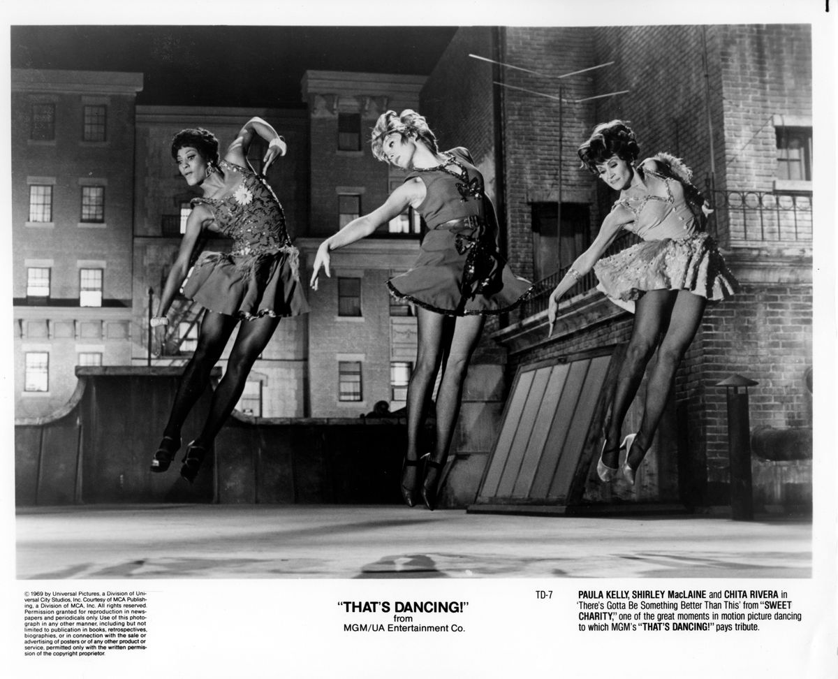 Paula Kelly, Shirley MacLaine and Chita Rivera dance in "There's Gotta Be Something Better Than This" from "Sweet Charity ' in the tribute to dance movie by MGM movie "That's Dancing!", circa 1985.