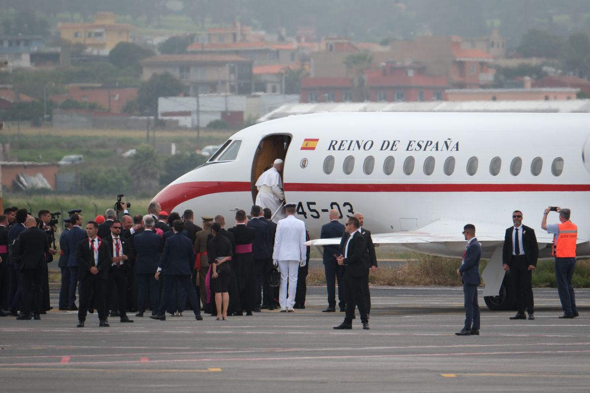 Pope Leo XIV heads toward the Falcon aircraft that will ultimately take him back to the Vatican.