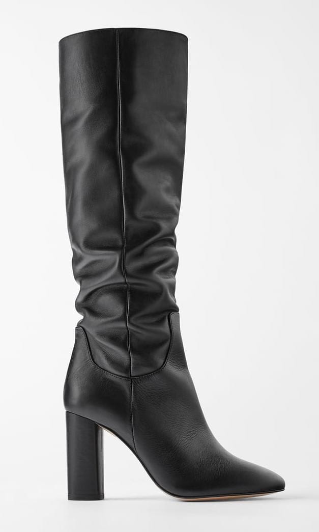Botas altas cuero negro Zara