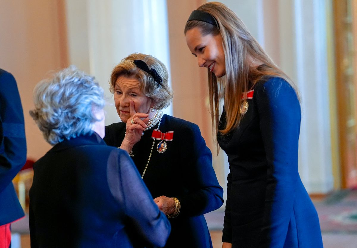 Queen Sonja and her granddaughter, Crown Princess Ingrid Alexandra, wore symbolic pearls as they came together to honor King Harald V at his state funeral in Oslo
