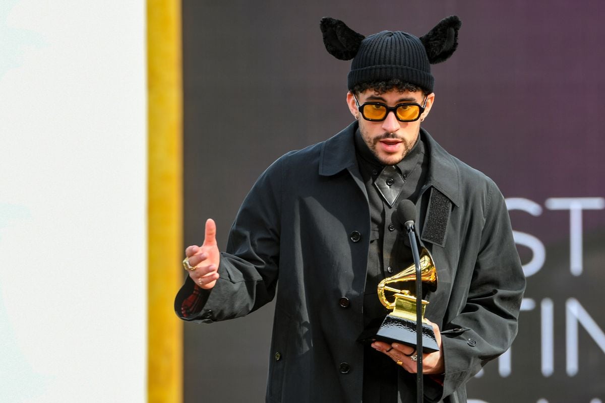 Bad Bunny accepts the Grammy for Best Latin Pop or Urban Album