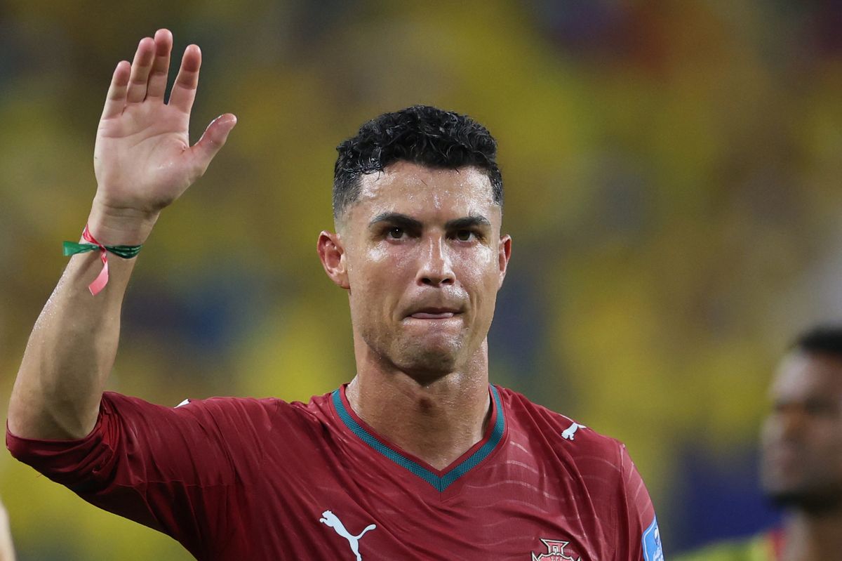 Cristiano Ronaldo waves to fans after the 2026 World Cup Group K football match between Colombia and Portugal at the Miami Stadium