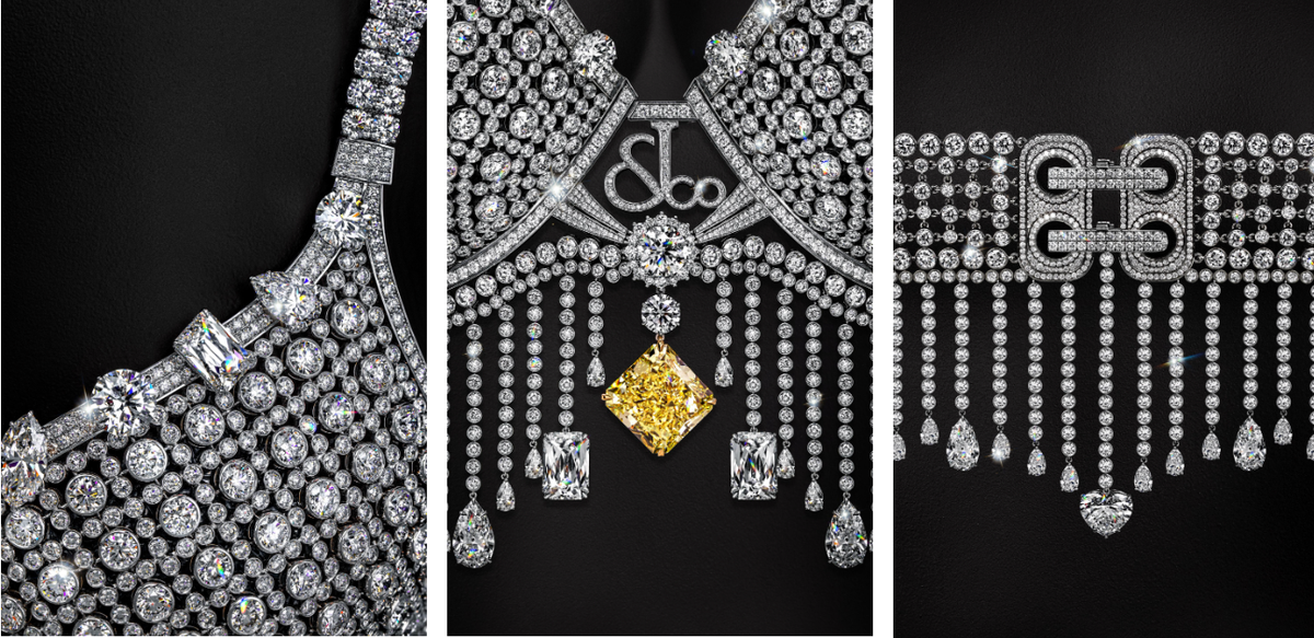 Metal: 18K white gold, 18K yellow gold. Diamond Setting Types: Bezel, round prong, eagle claw prong, pavé. Components: 3,218. Craftsmanship: More than 1,000 hours by 15 artisans.