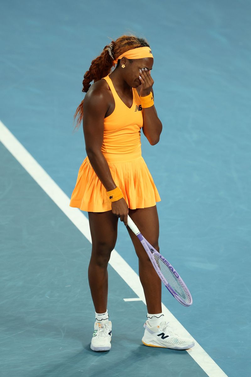 Coco Gauff of the United States reacts against Elina Svitolina of Ukraine during the Women's Singles Quarterfinal.