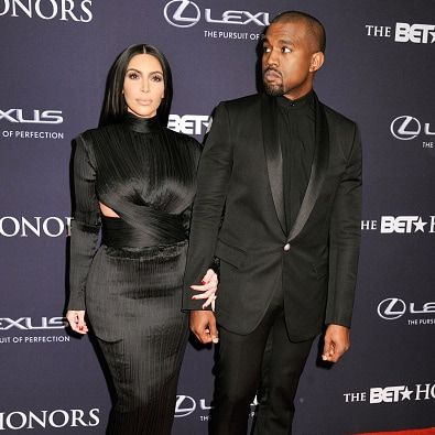 Kim and Kanye coordinated in all black Balmain ensembles for the the 2015 BET Awards.
<br>Photo: Getty Images