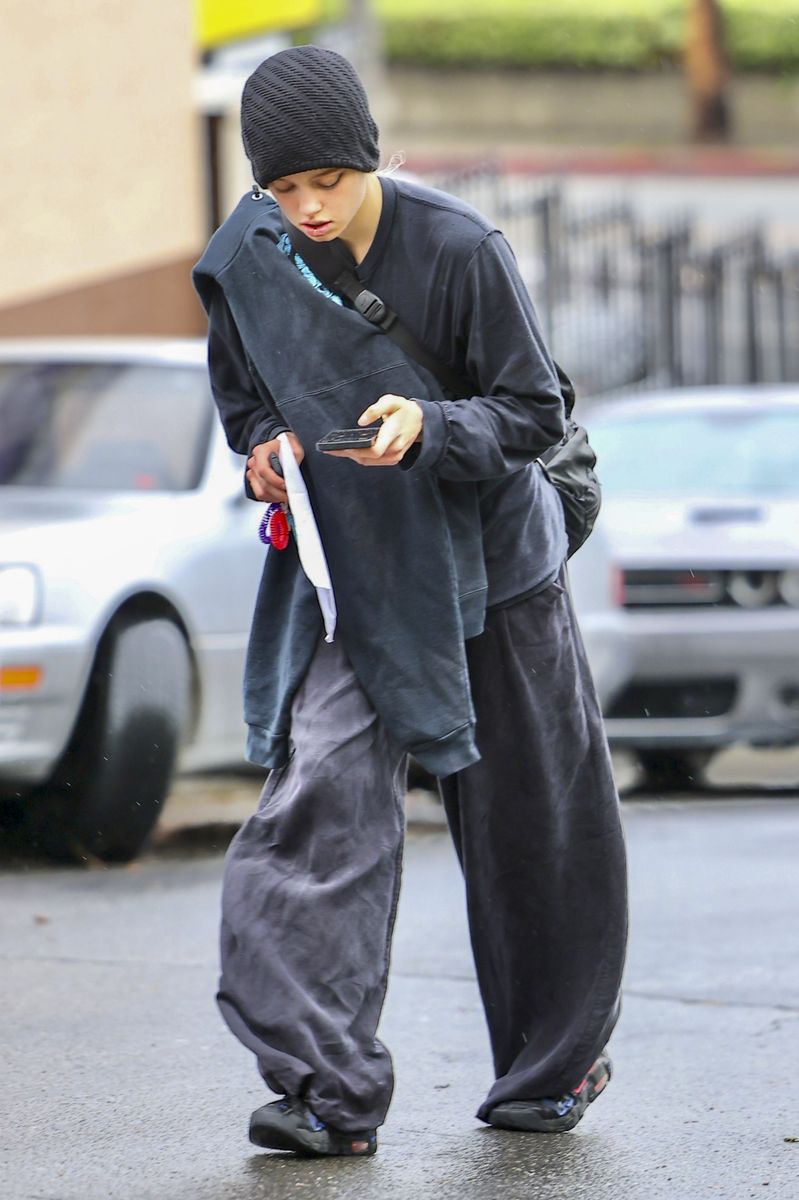 Shiloh Jolie was spotted on a rainy day after her dance class, rocking a casual look.