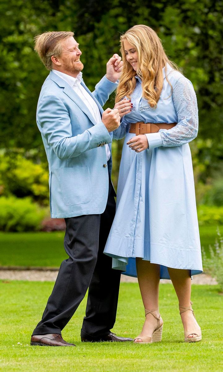 The King shared a silly moment with his daughter Princess Amalia during the photo session