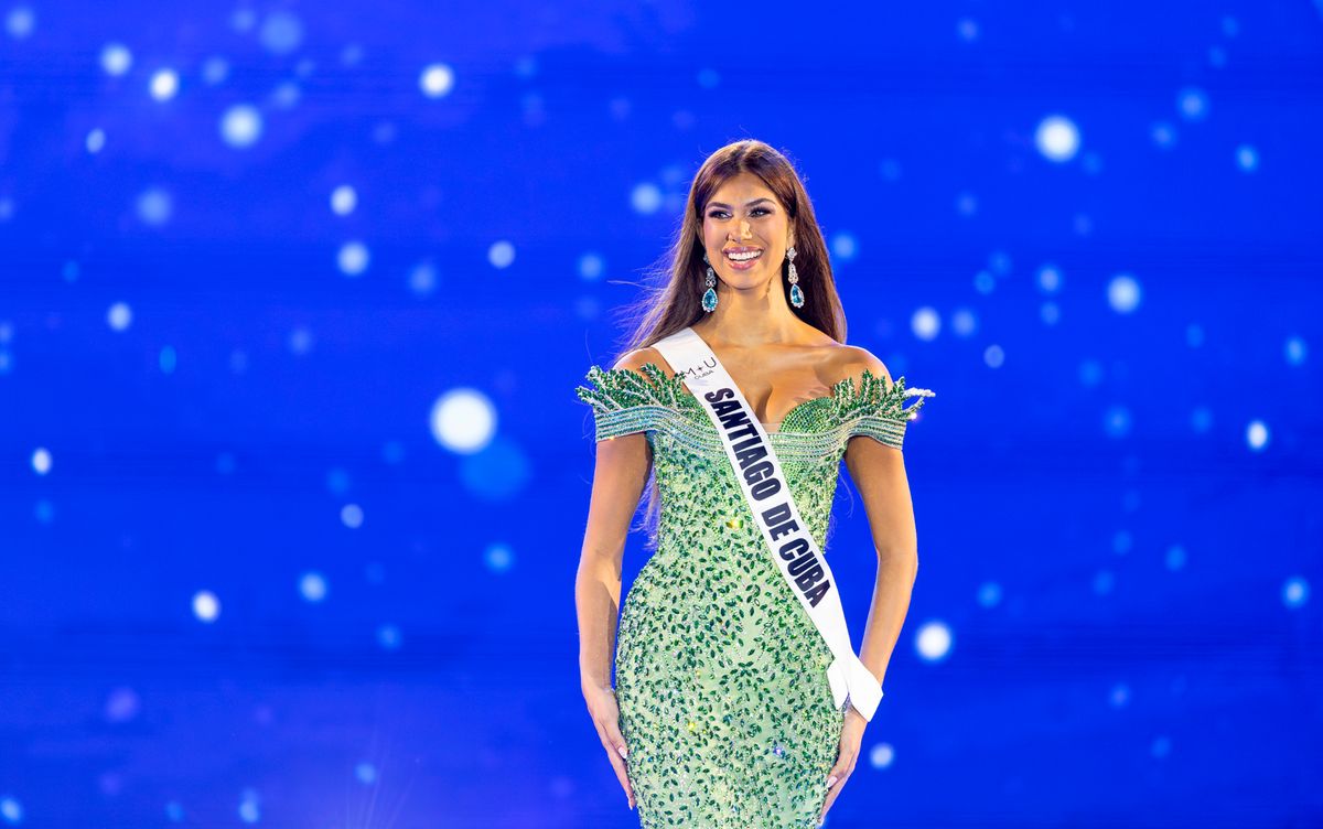 Lina Luaces, representing Santiago de Cuba, walks the stage as she competes in the Miss Universe Cuba 2025 beauty pageant at Milander Park on Tuesday, July 8, 2025, in Hialeah, Florida. (Matias J. Ocner/Miami Herald/Tribune News Service via Getty Images)