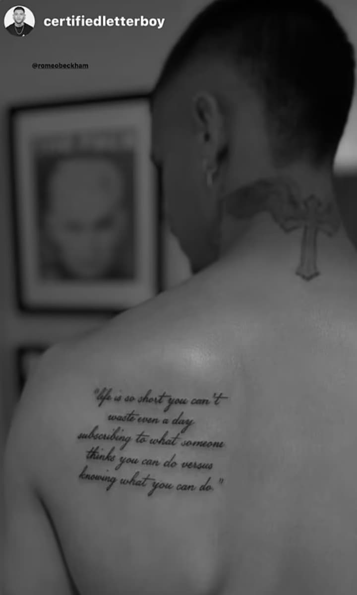 Romeo Beckham pays tribute to late Virgil Abloh with a quote tattoo