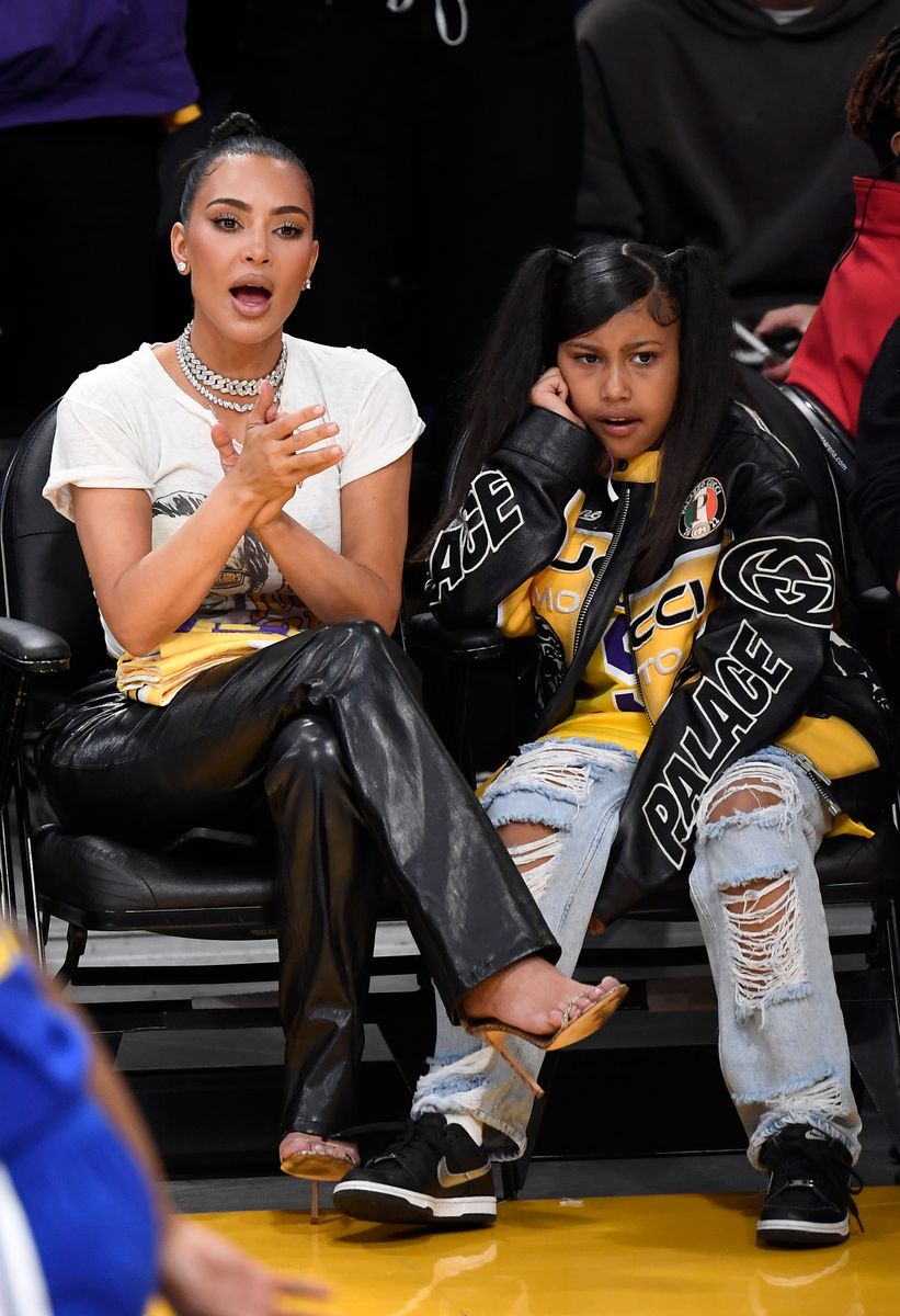Kim Kardashian and daughter North West attend the Western Conference Semifinal Playoff game between the Los Angeles Lakers and Golden State Warriors at Crypto.com Arena on May 12, 2023 in Los Angeles, California. (Photo by Kevork Djansezian/Getty Images)