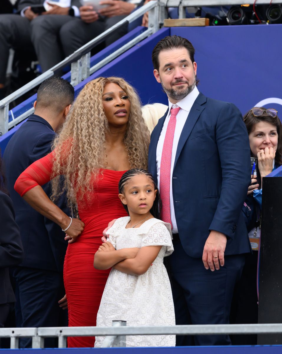 Serena Williams, Alexis Ohanian and their daughter Adira River attend the Opening Ceremony of the Olympic Games Paris 2024 at the Trocadero on July 26, 2024 in Paris, France. (Photo by Karwai Tang/WireImage)