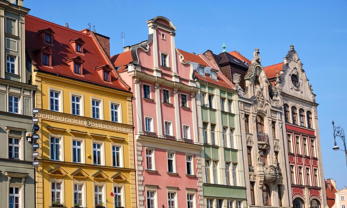Colorful houses at the market square in Wroclaw, Poland
