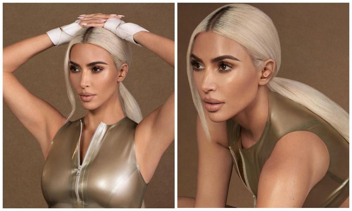  Kim matches the ‘Dune’ color beats with a metallic outfit 