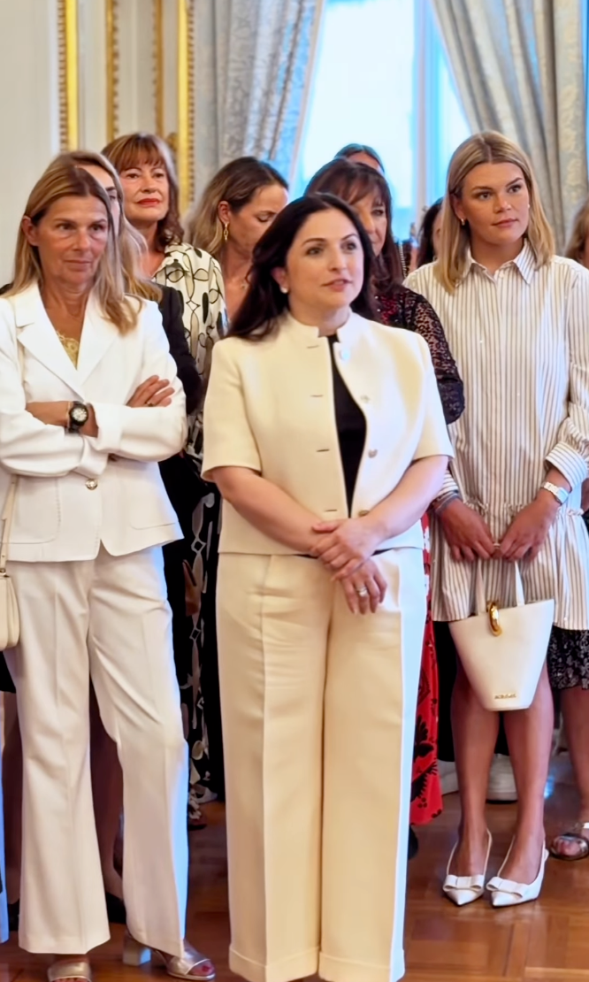 Camille Gottlieb joined Prince Albert and Princess Charlene at the Prince’s Palace for the reception welcoming SENS network representatives.