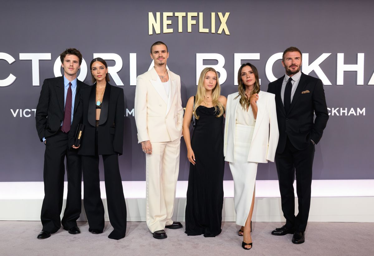 Cruz Beckham, Jackie Apostel, Romeo Beckham, Harper Beckham, Victoria Beckham and David Beckham at the premiere of 'Victoria Beckham' in London