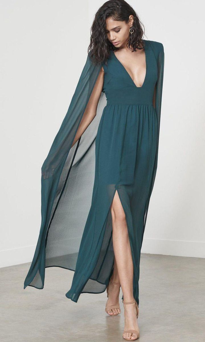 Teal Green Chiffon Cape Double Split Maxi Dress de Lavish Alice