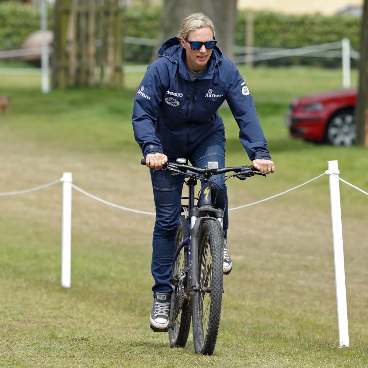 Zara Tindall rode her bike around the Badminton Horse Trials in 2016.