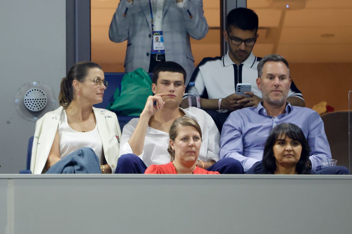 NEW YORK, NEW YORK - AUGUST 30: Bridget Moynahan, her son John Edward Thomas Moynahan aka Jack Moynahan, her husband Andrew Frankel attend the 2026 US Open, a Grand Slam tennis tournament held at the USTA Billie Jean King National Tennis Center on August 30, 2026 in Flushing Meadows, Queens, New York City, NY. (Photo by Jean Catuffe/GC Images)