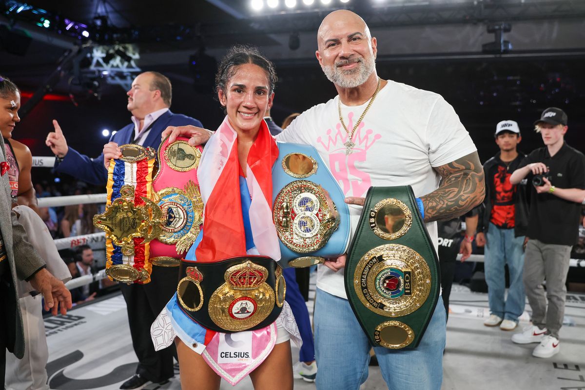 Amanda Serrano retains her championship belts after defeating Danila Ramos during the MVP boxing match at the Caribe Royale Orlando resort on October 27, 2023, in Orlando, Florida. (Photo by Alex Menendez/Getty Images)