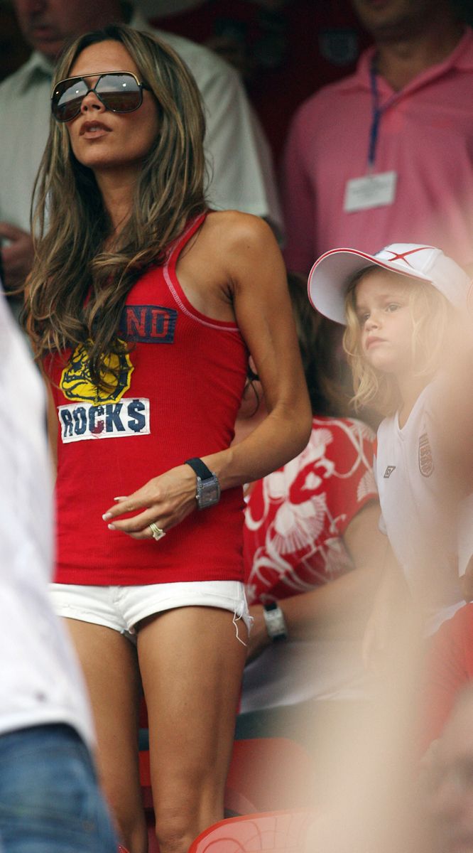 Nearly two decades later, Victoria Beckham's World Cup look remains one of the most recognizable celebrity style moments ever seen at a football stadium.