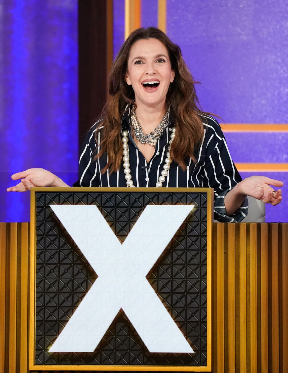 Drew Barrymore while filming the CBS Original Series HOLLYWOOD SQUARES, scheduled to air on the CBS Television Network. 