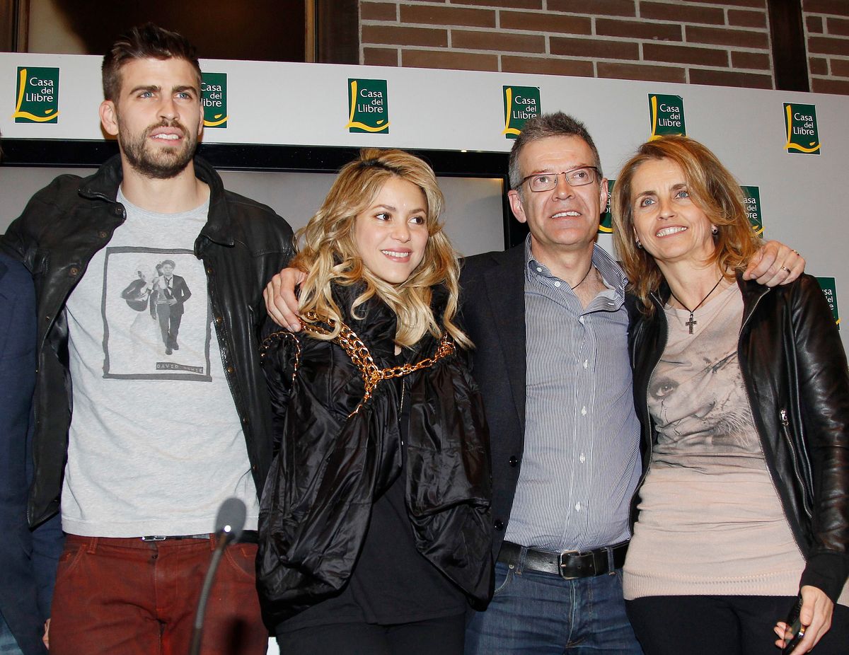 Gerard Pique, Shakira and Pique's father Joan Pique and Montserrat Caballe