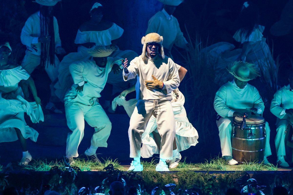  Bad Bunny performs onstage during Night One of Bad Bunny: "No Me Quiero Ir De Aqui" Residencia En El Choli at Coliseo de Puerto Rico JosÃ© Miguel Agrelot on July 11, 2025 in San Juan, Puerto Rico. (Photo by Kevin Mazur/Getty Images)