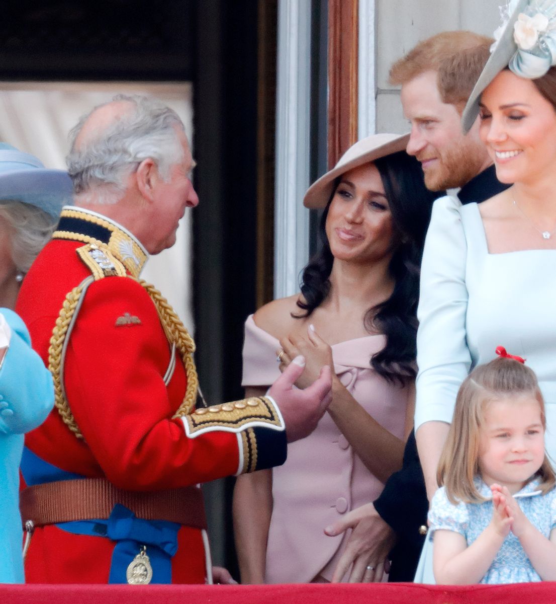 King Charles, Meghan, Duchess of Sussex, and Prince Harry, Duke of Sussex on June 9, 2018 in London, England.