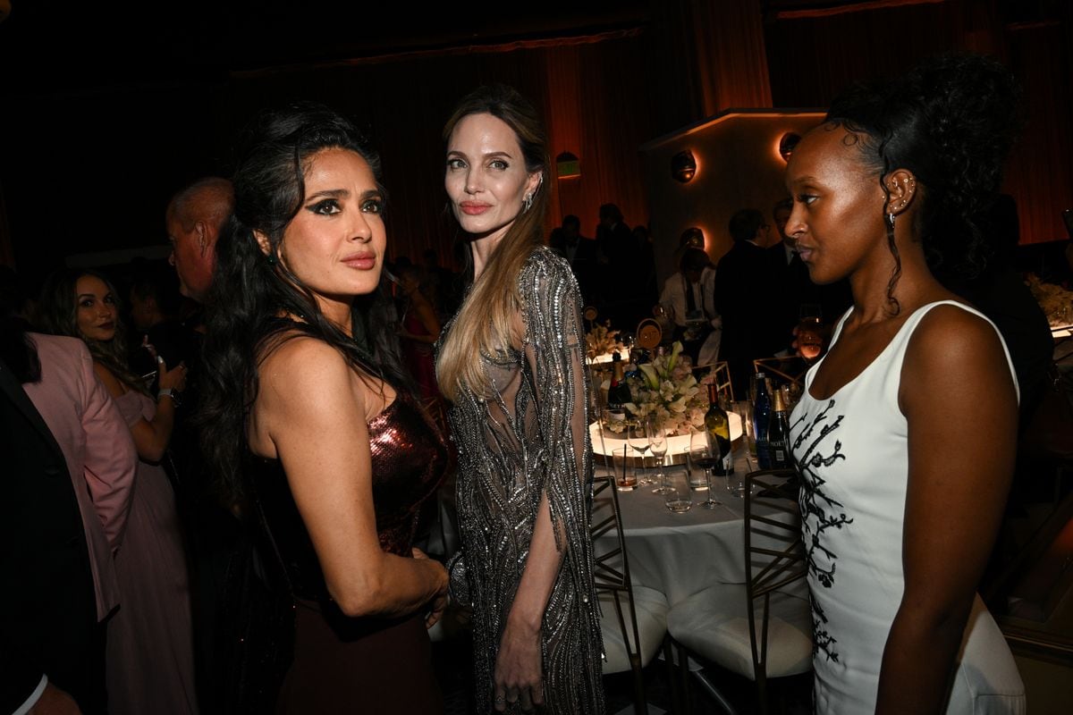 Salma Hayek, Angelina Jolie, Zahara Jolie during the 82nd Annual Golden Globes held at The Beverly Hilton