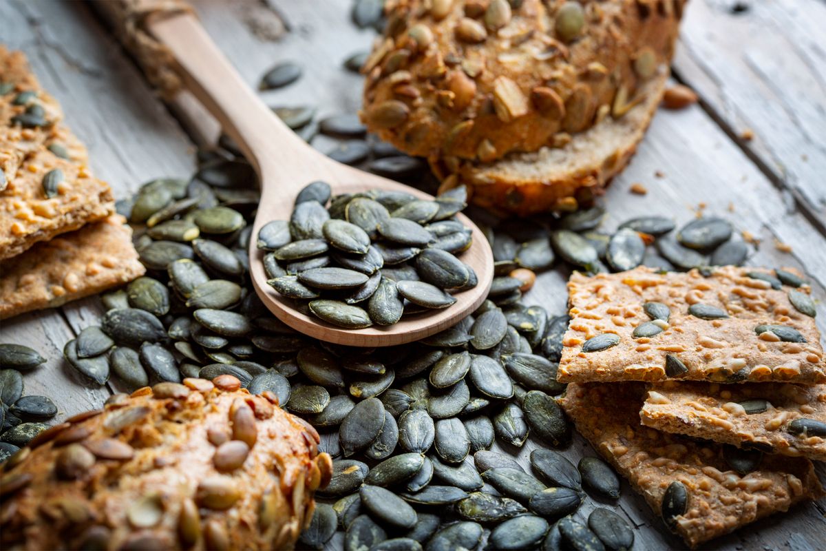 A handful of pumpkin seeds scattered across the top before baking creates a simple seasonal finish