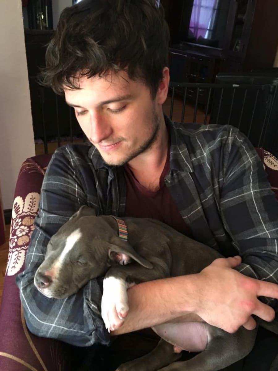 His dogs, Manchi and Driver, are both shelter adoptees. 