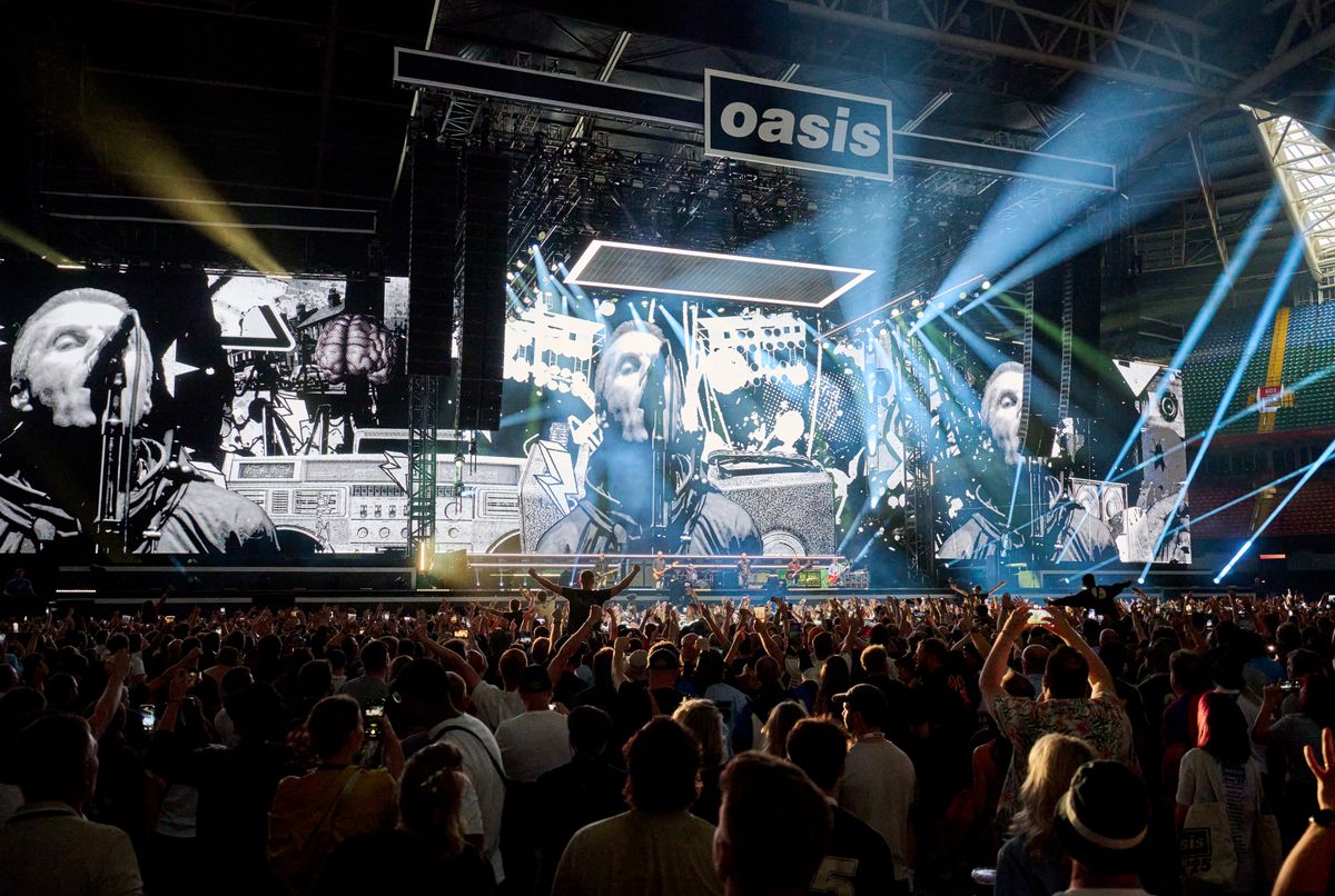 Oasis perform on stage during the opening night of their Live 25' Tour at Principality Stadium on July 04, 2025 in Cardiff, Wales.