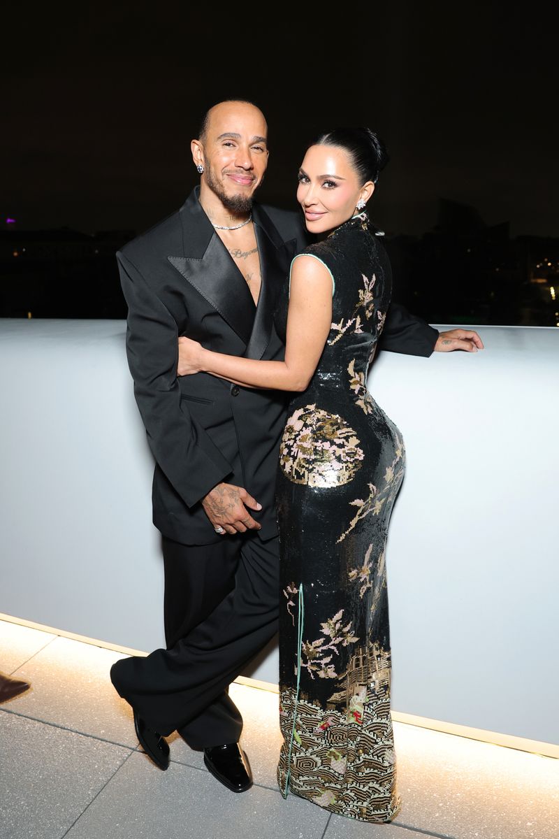 LOS ANGELES, CALIFORNIA - SEPTEMBER 19: (L-R) Lewis Hamilton and Kim Kardashian attend the Lucas Museum of Narrative Art Opening Night