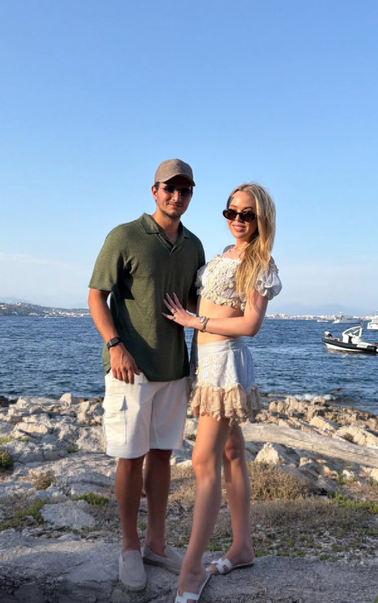 Tiffany posed with her husband, Michael Boulos, against the picturesque Mediterranean coastline.